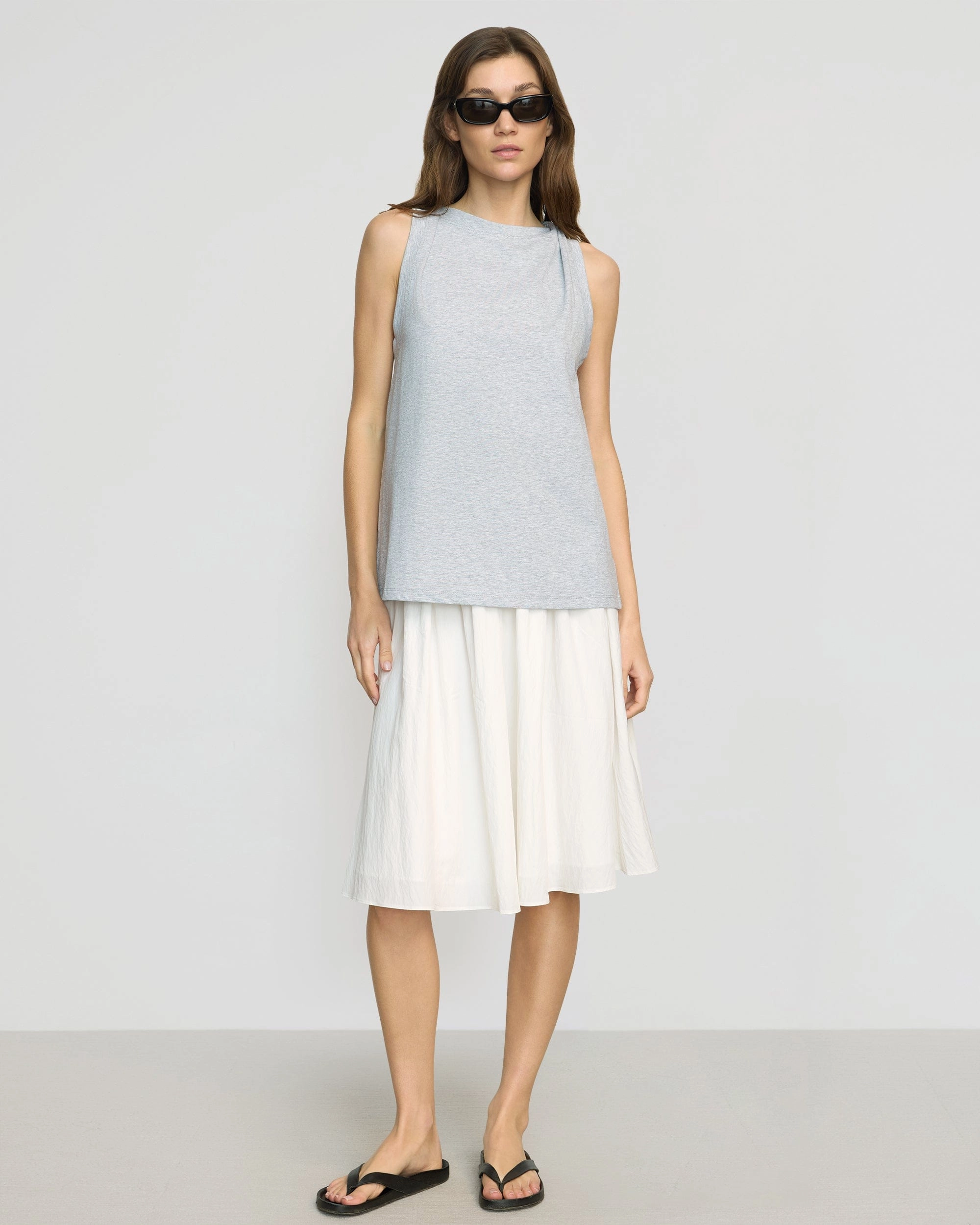 Catrina Twist-Shoulder Sleeveless Tee Sporty Top