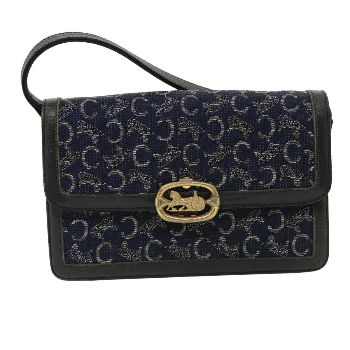CELINE C Macadam Canvas Shoulder Bag Navy 33902