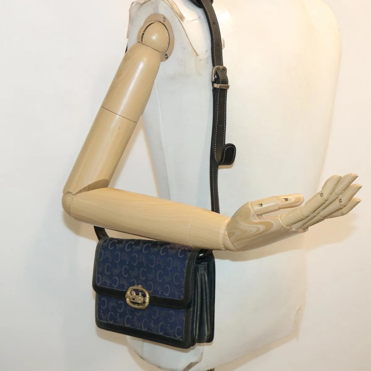 CELINE C Macadam Canvas Shoulder Bag Navy 33902