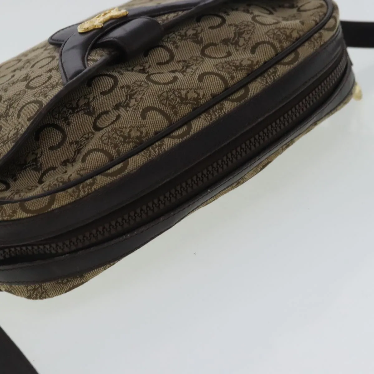 CELINE C Sulky Shoulder Bag Beige Dark Brown Gold bs19149