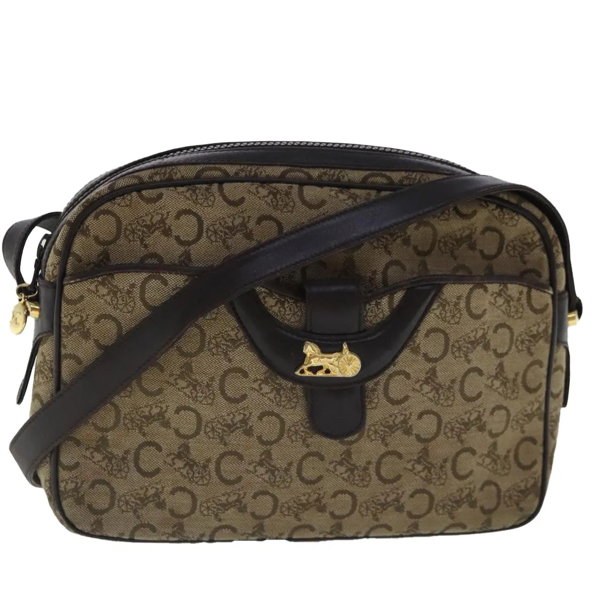CELINE C Sulky Shoulder Bag Beige Dark Brown Gold bs19149
