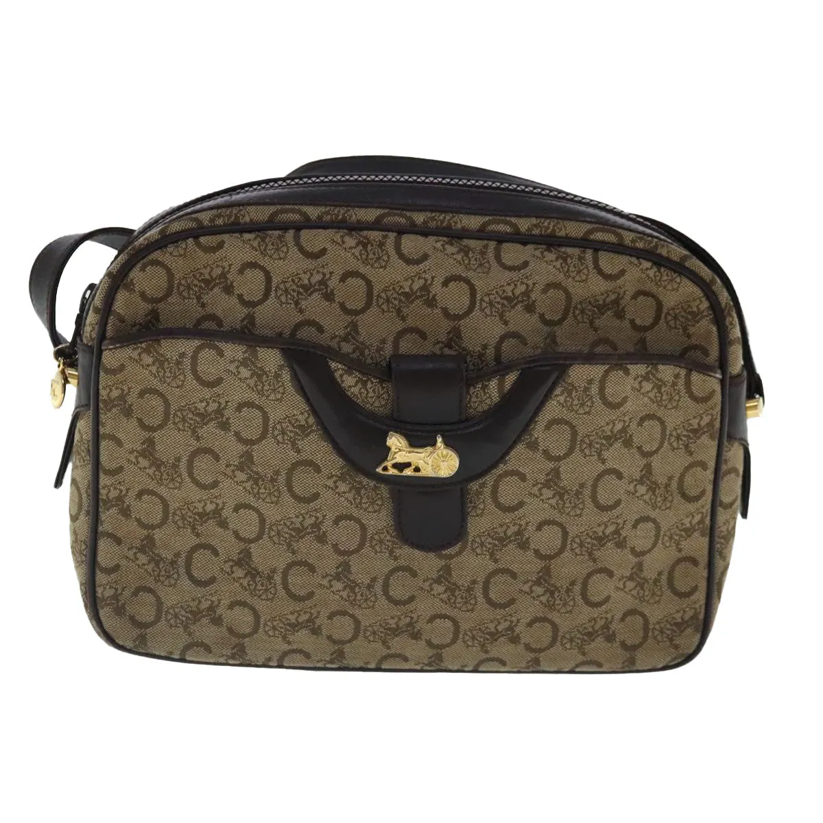 CELINE C Sulky Shoulder Bag Beige Dark Brown Gold bs19149