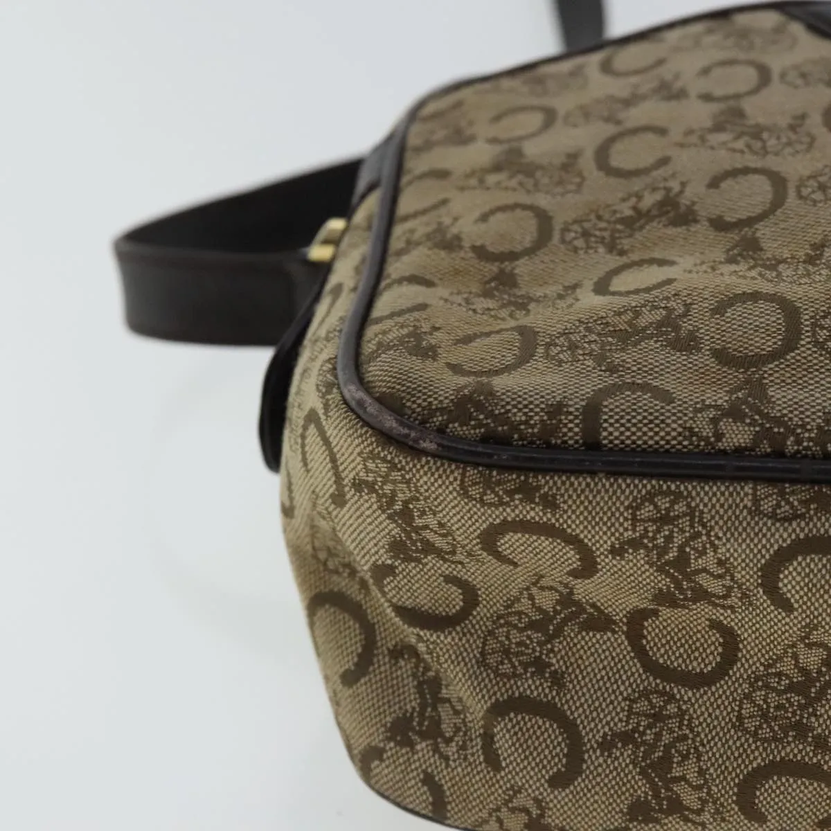 CELINE C Sulky Shoulder Bag Beige Dark Brown Gold bs19149