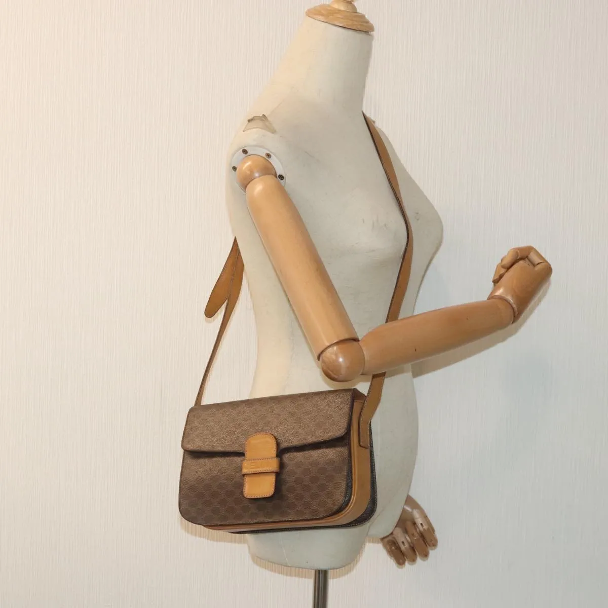 CELINE Macadam Canvas Shoulder Bag PVC Brown bs18084