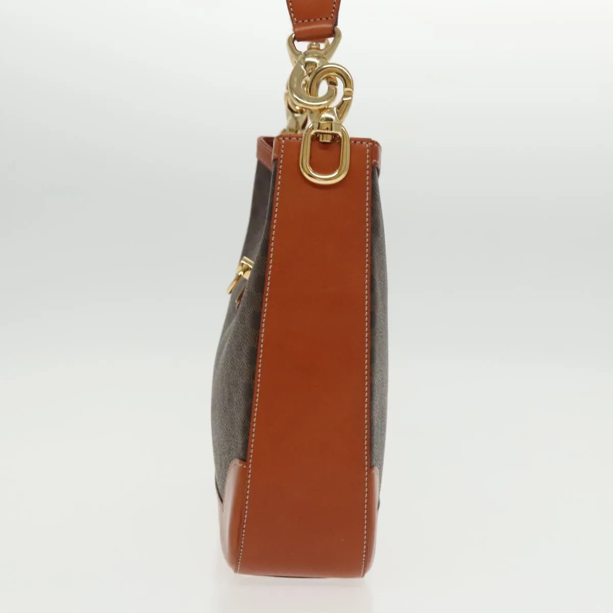 CELINE Macadam Canvas Shoulder Bag PVC Leather Brown Gold 97279