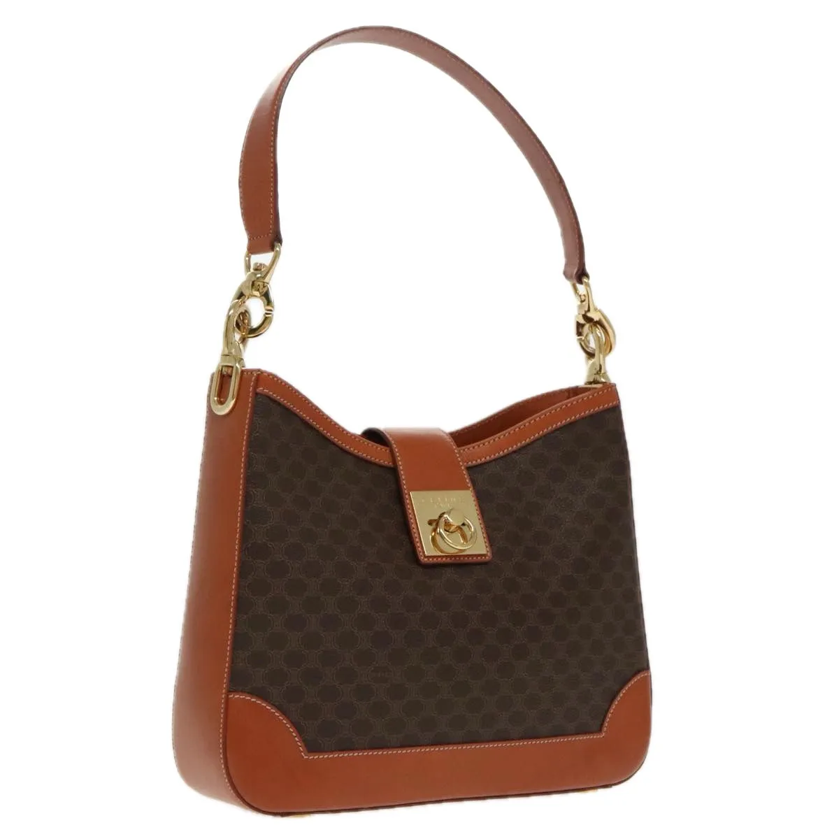 CELINE Macadam Canvas Shoulder Bag PVC Leather Brown Gold 97279