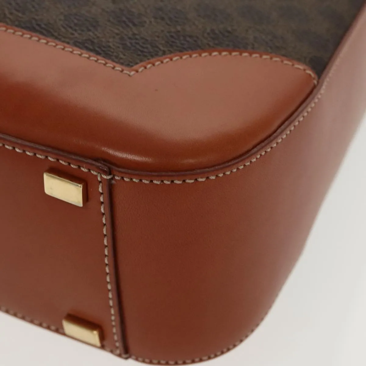 CELINE Macadam Canvas Shoulder Bag PVC Leather Brown Gold 97279