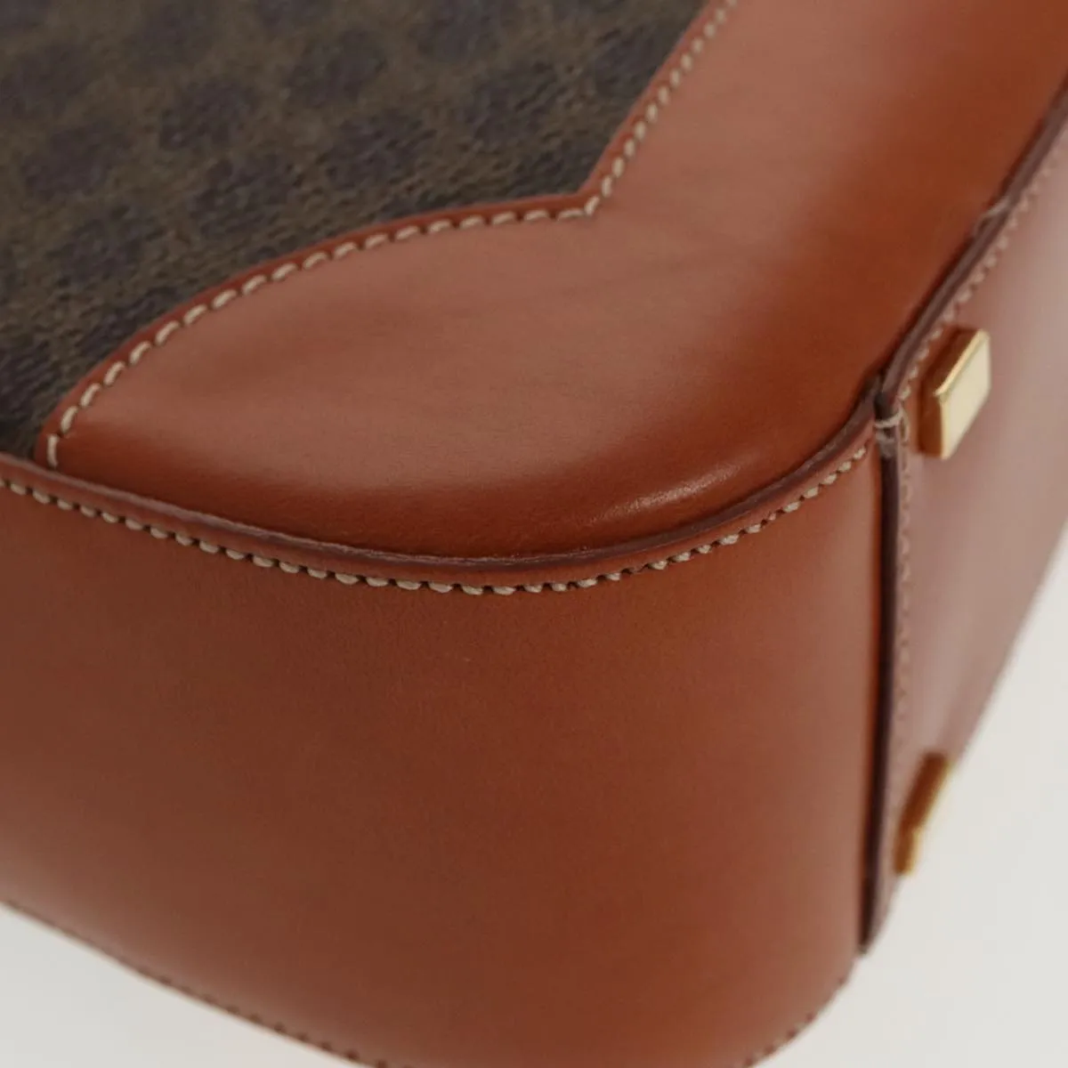 CELINE Macadam Canvas Shoulder Bag PVC Leather Brown Gold 97279