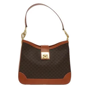 CELINE Macadam Canvas Shoulder Bag PVC Leather Brown Gold 97279