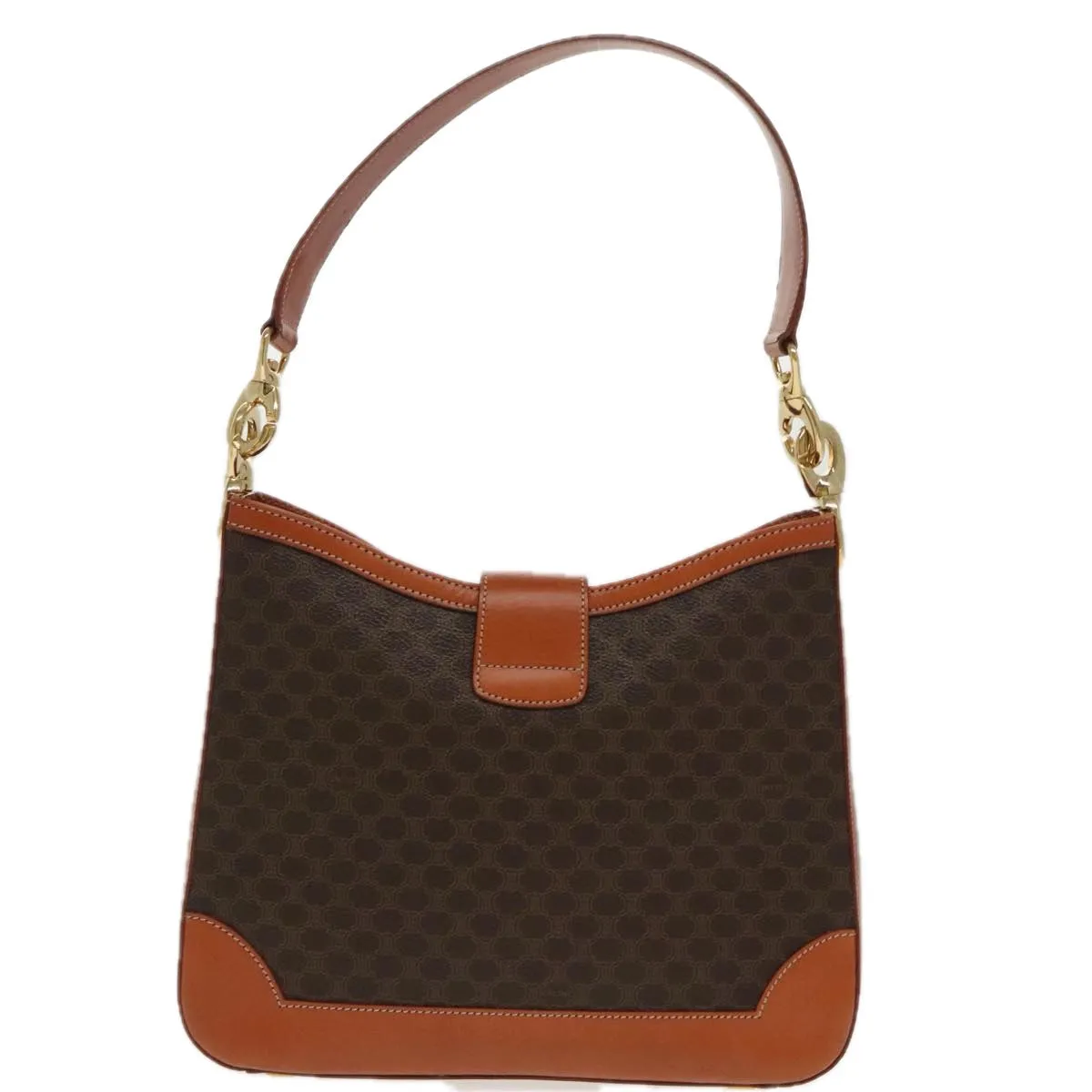 CELINE Macadam Canvas Shoulder Bag PVC Leather Brown Gold 97279