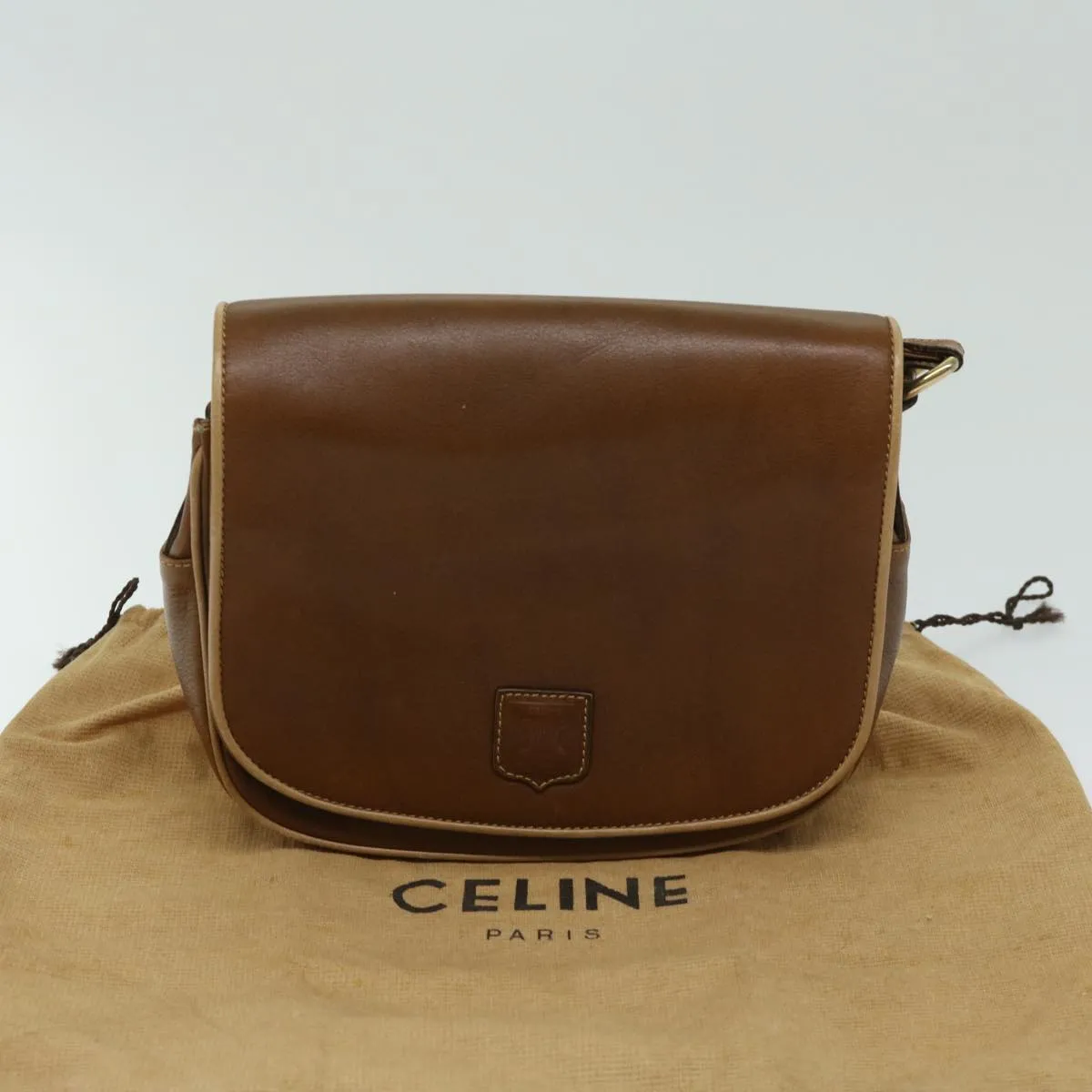 CELINE Shoulder Bag Leather Brown 68342