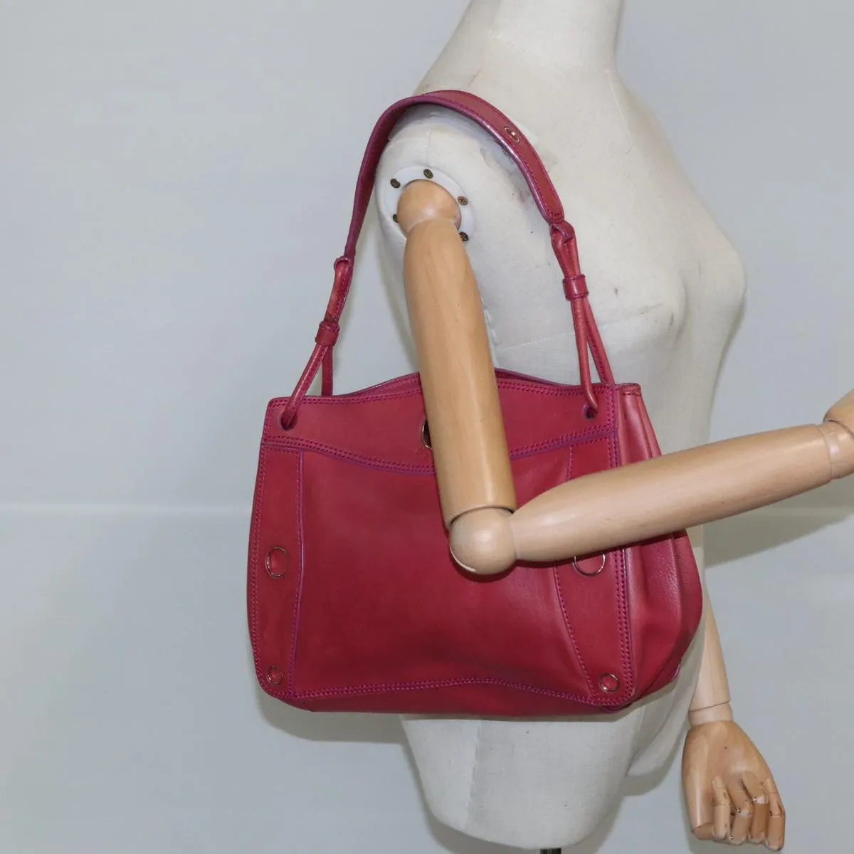 CELINE Shoulder Bag Leather Pink Gold yk15928