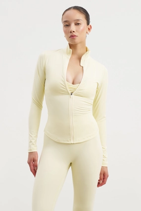Button Down Collar OdorResistant Technology Base Sculpting Zip Up Jacket - Buttermilk