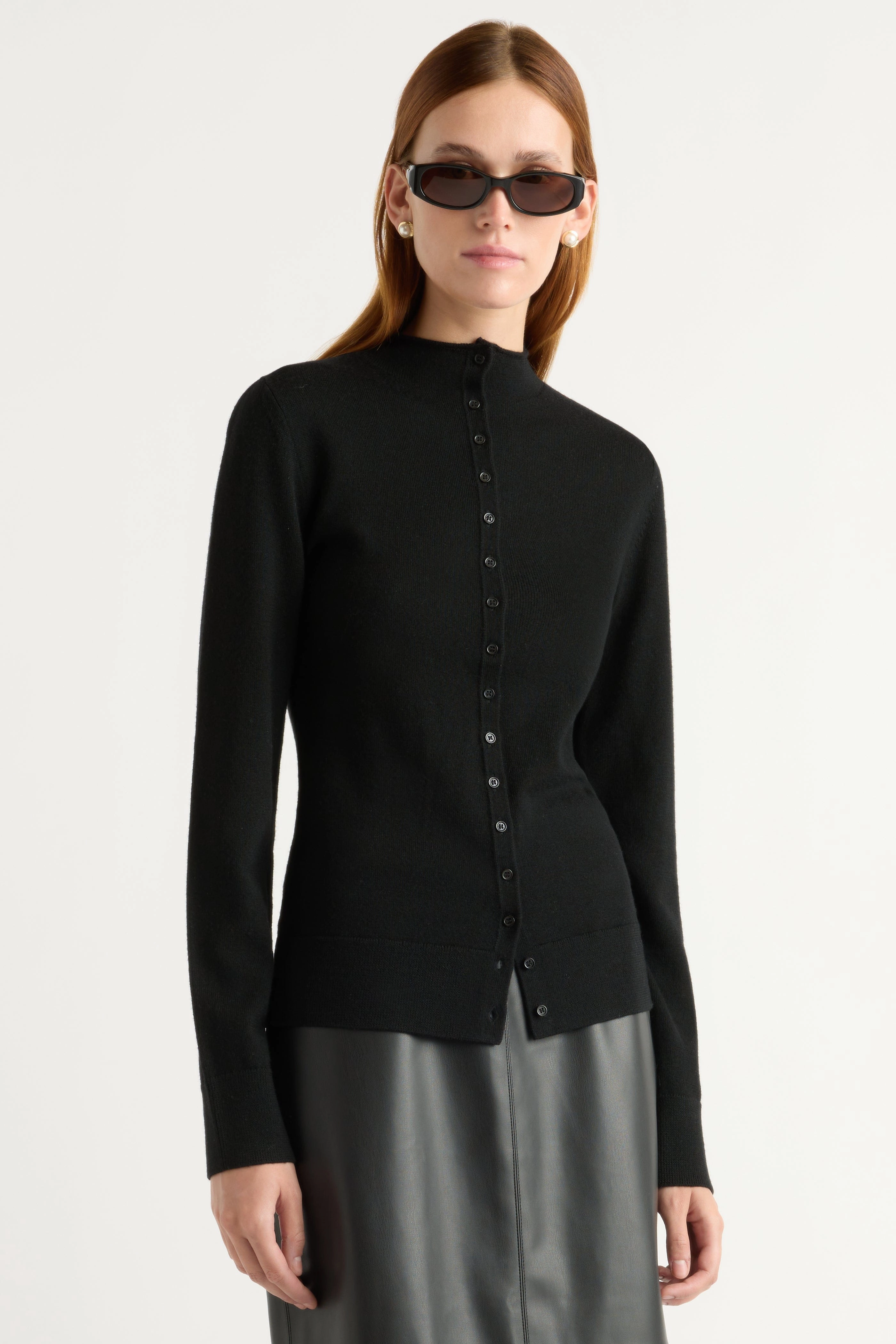 Compression Fit Technology Charlene Wool Button Mock-Neck Sweater