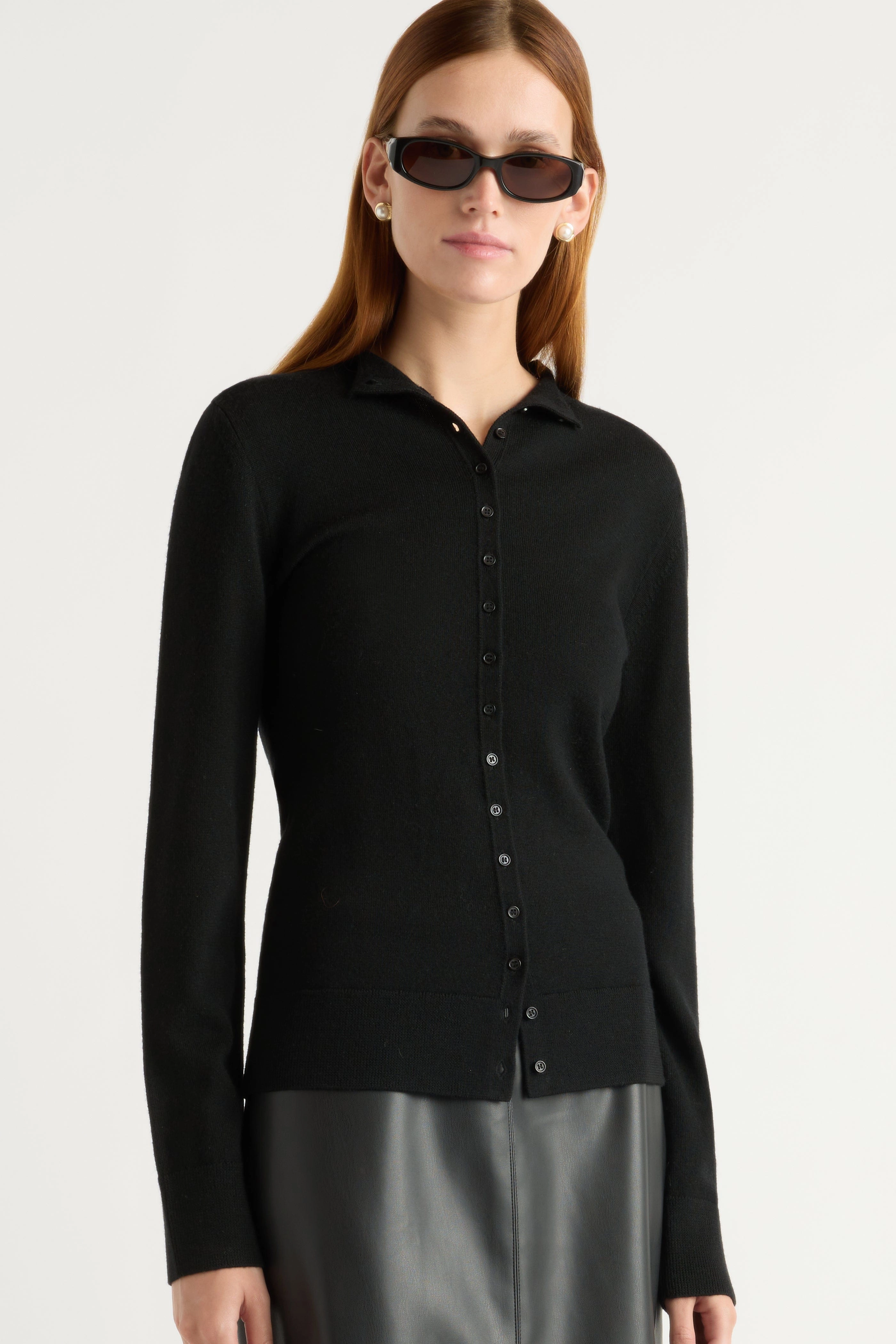 Versatile Fit Minimalist Look Charlene Wool Button Mock-Neck Sweater