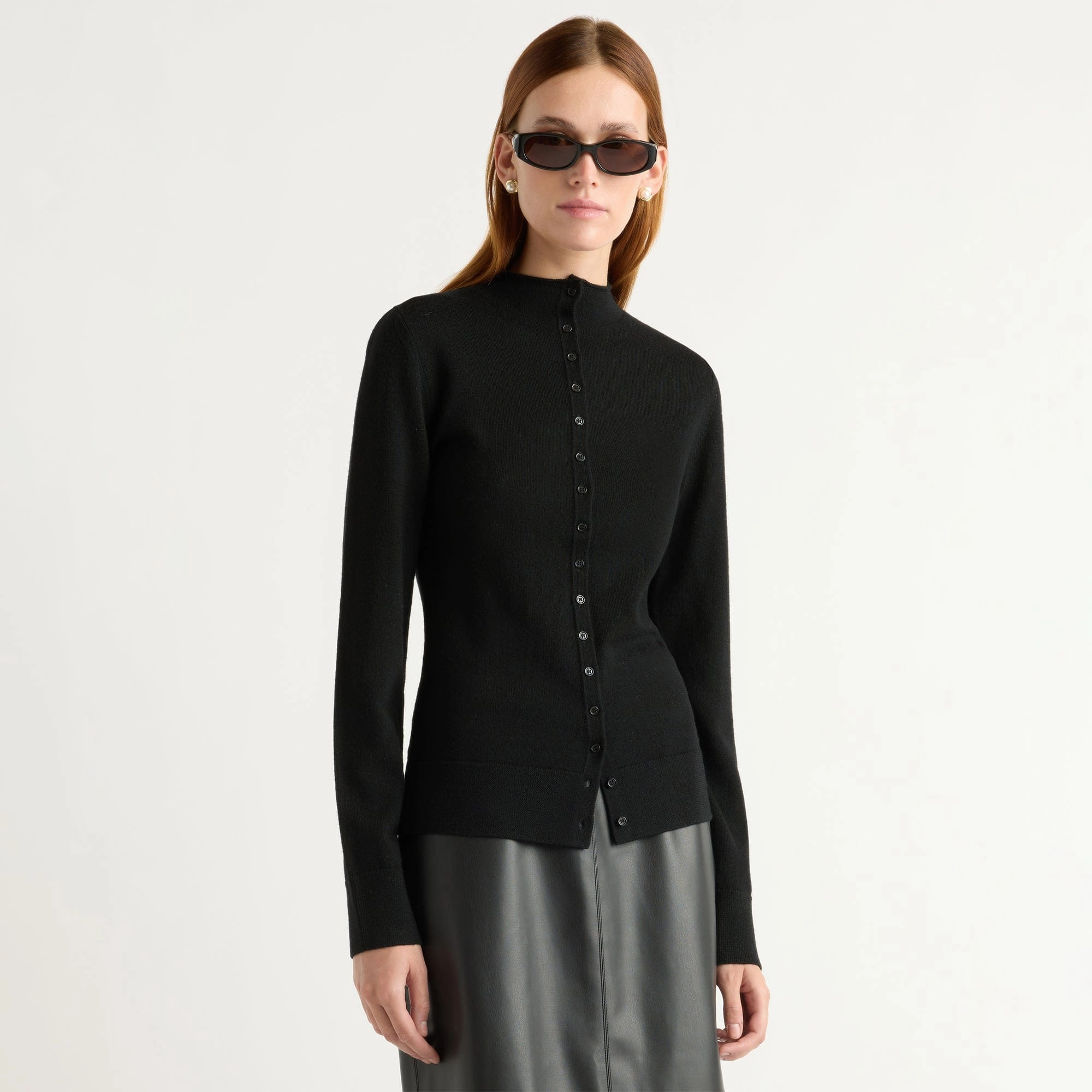 Charlene Wool Button Mock-Neck Sweater Versatile Layer