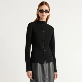 Charlene Wool Button Mock-Neck Sweater Versatile Layer