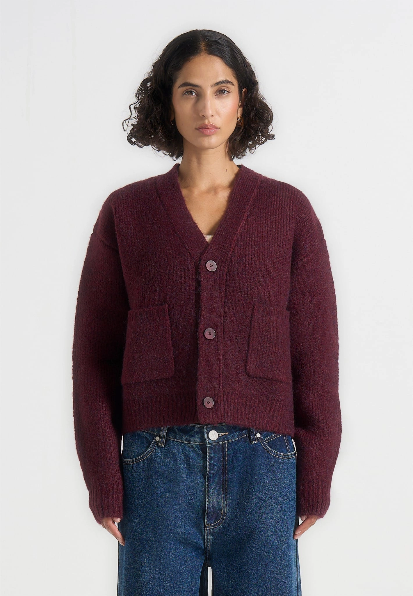 Breathable mesh lining Layer Ready Charlie - Unisex Knitted Cardigan - Wine Red