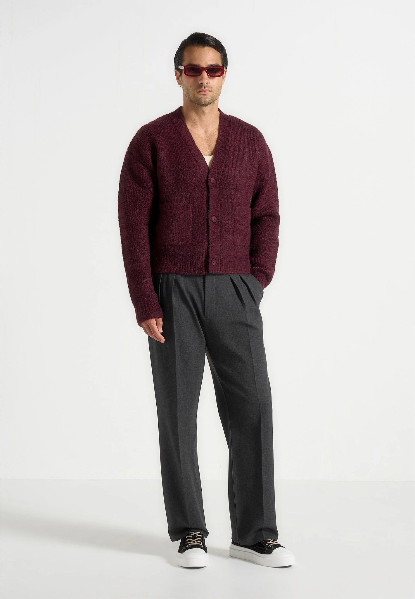Off Duty Charlie - Unisex Knitted Cardigan - Wine Red
