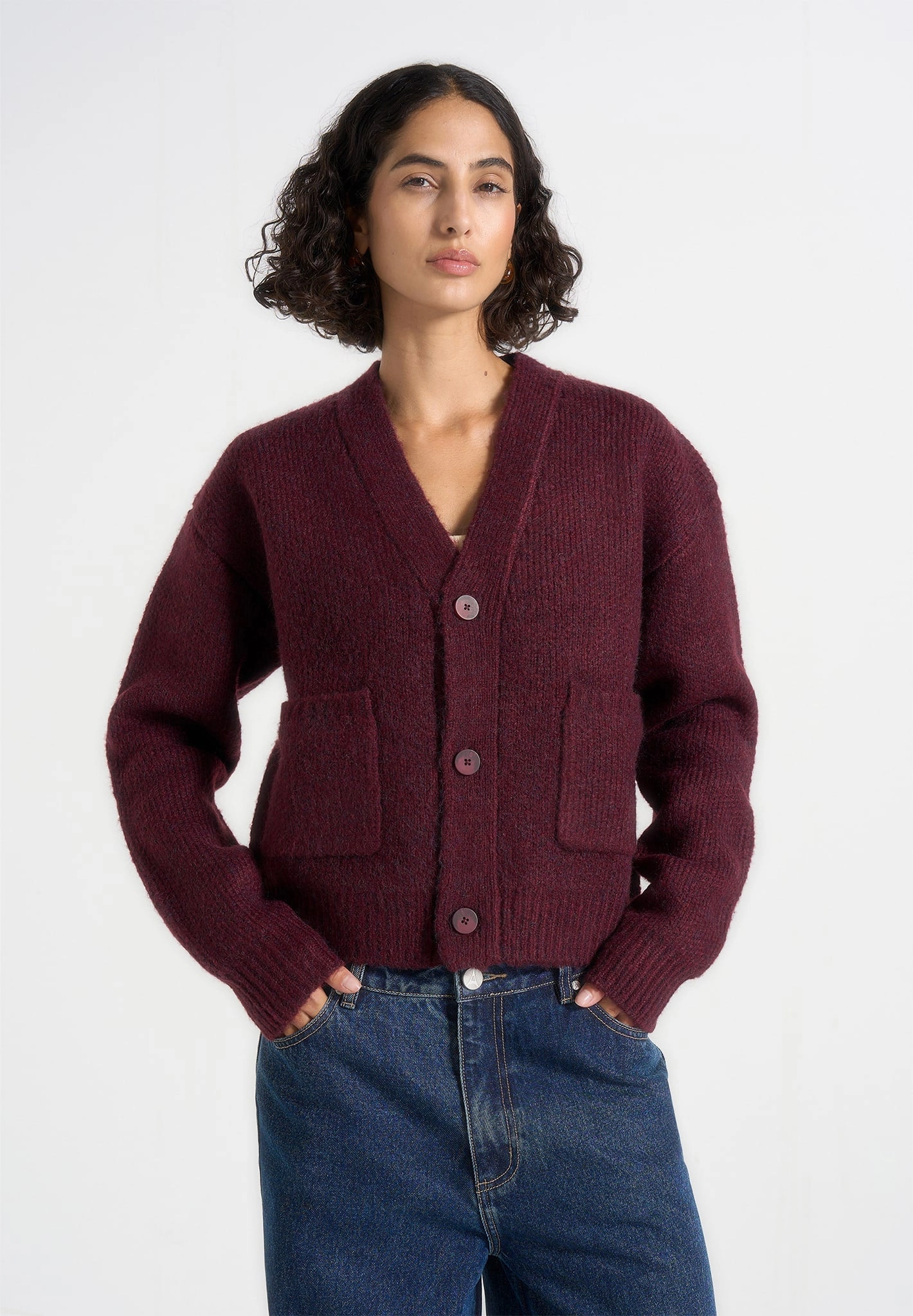 Charlie - Unisex Knitted Cardigan - Wine Red Chill Evening