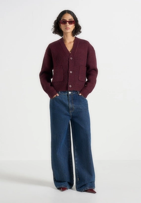 Charlie - Unisex Knitted Cardigan - Wine Red Fresh Layer