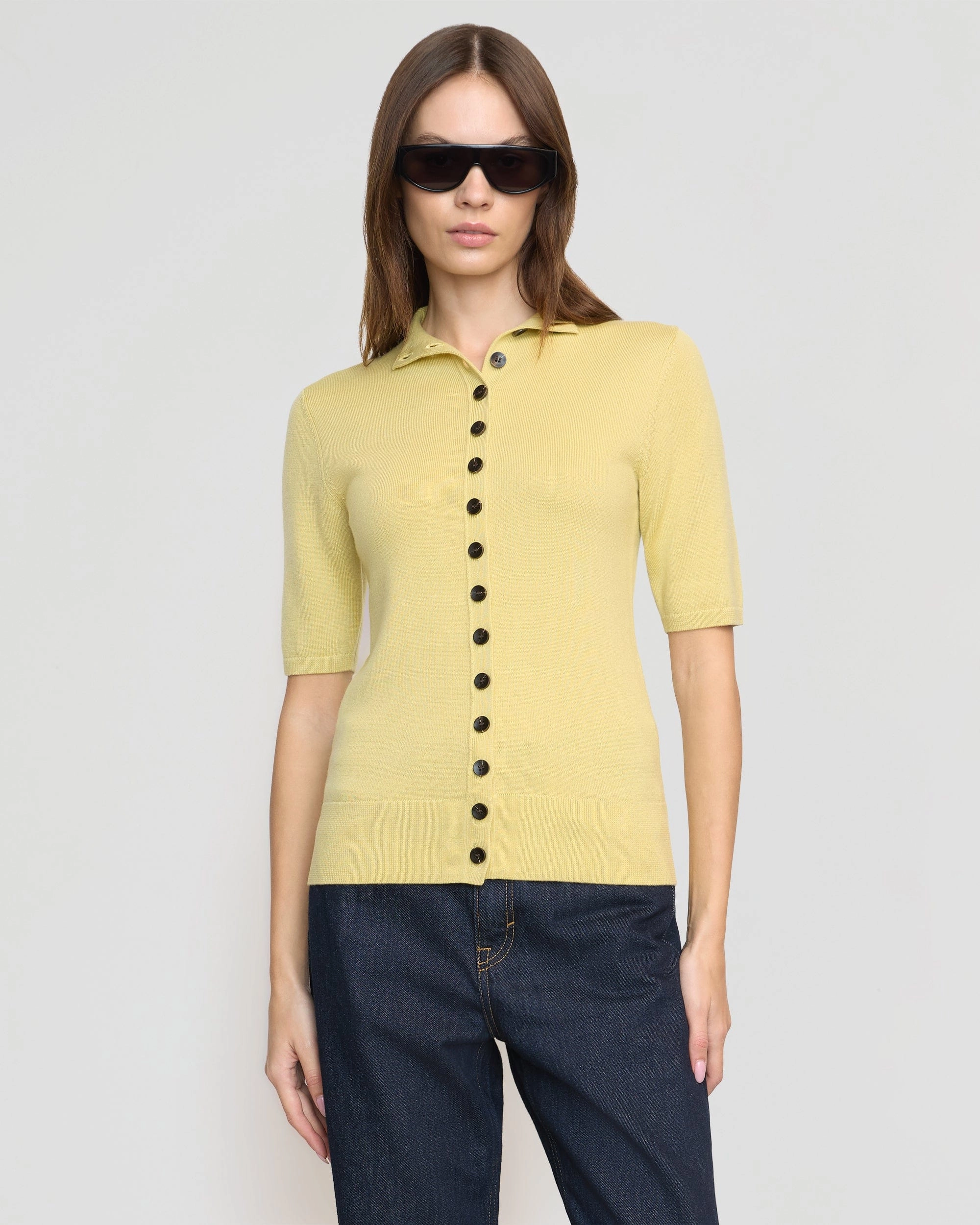Cozy pieces Charlotte Wool Button Short-Sleeve Sweater