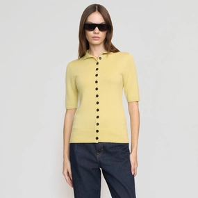 Charlotte Wool Button Short-Sleeve Sweater Eco Friendly Knitwear Sleek Waistband