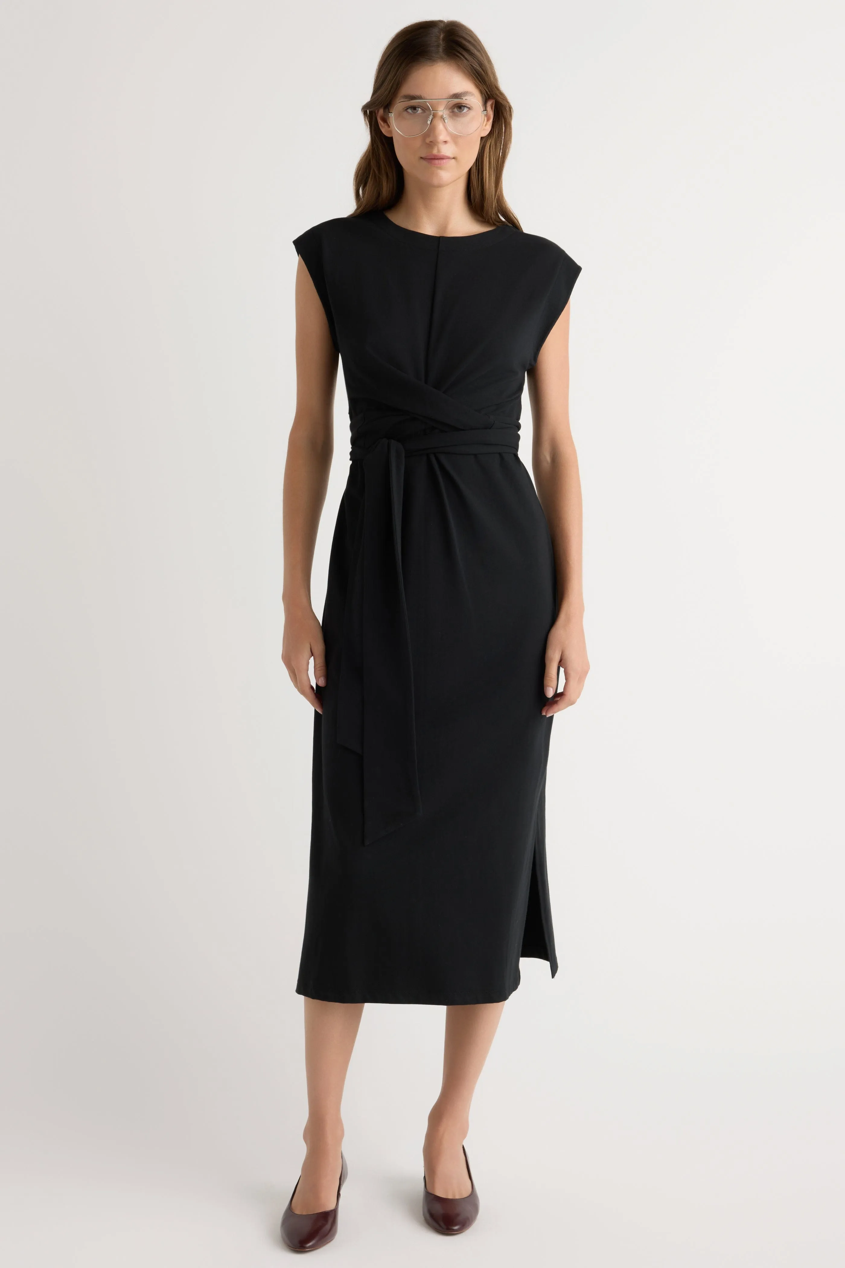 Sheer Look Light Flow Fei Tie-Front Organic Cotton Dress