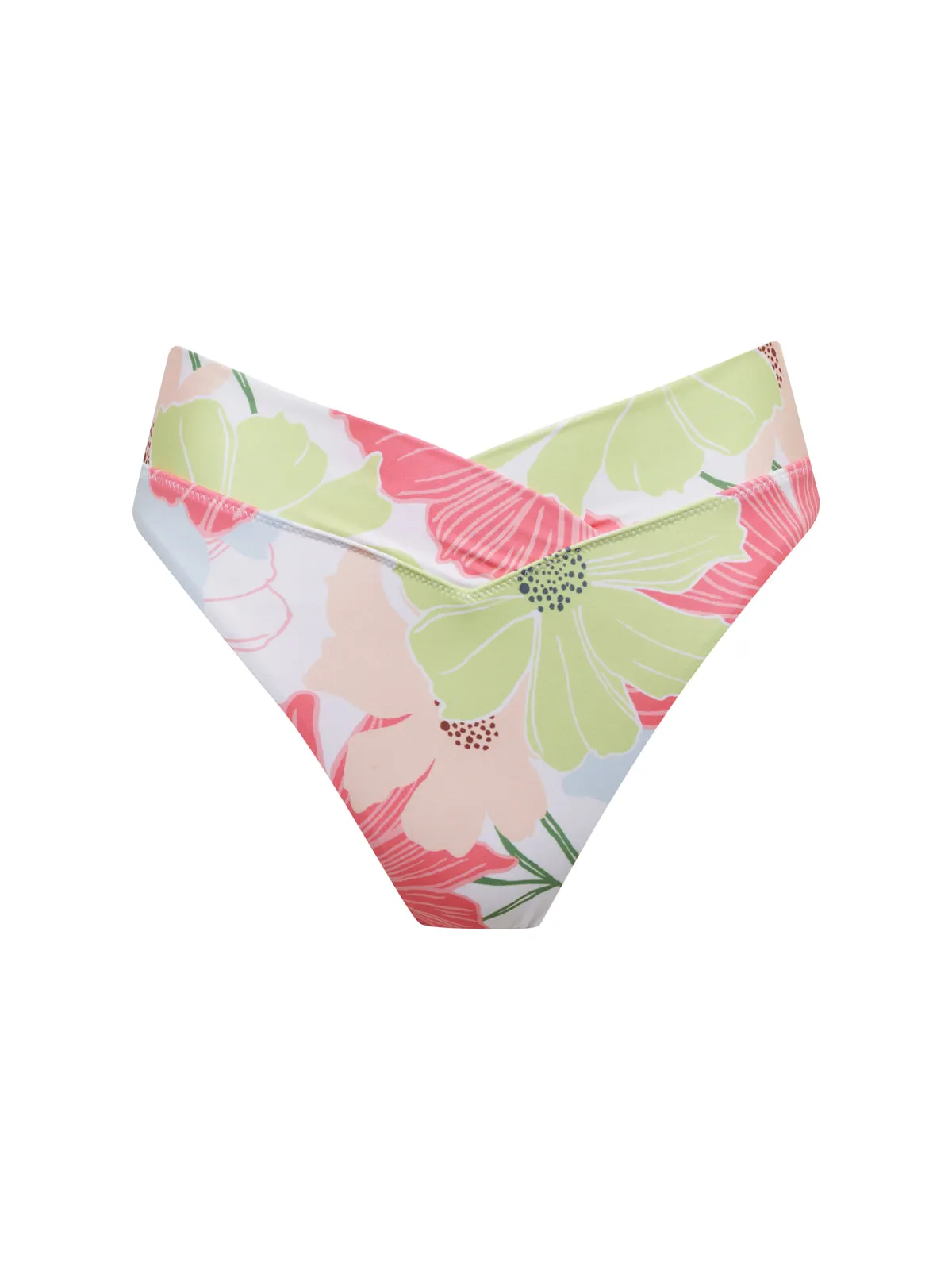 Charming Floral V-Waist High Leg Bikini Bottom White Easy Fit Antimicrobial Treatment
