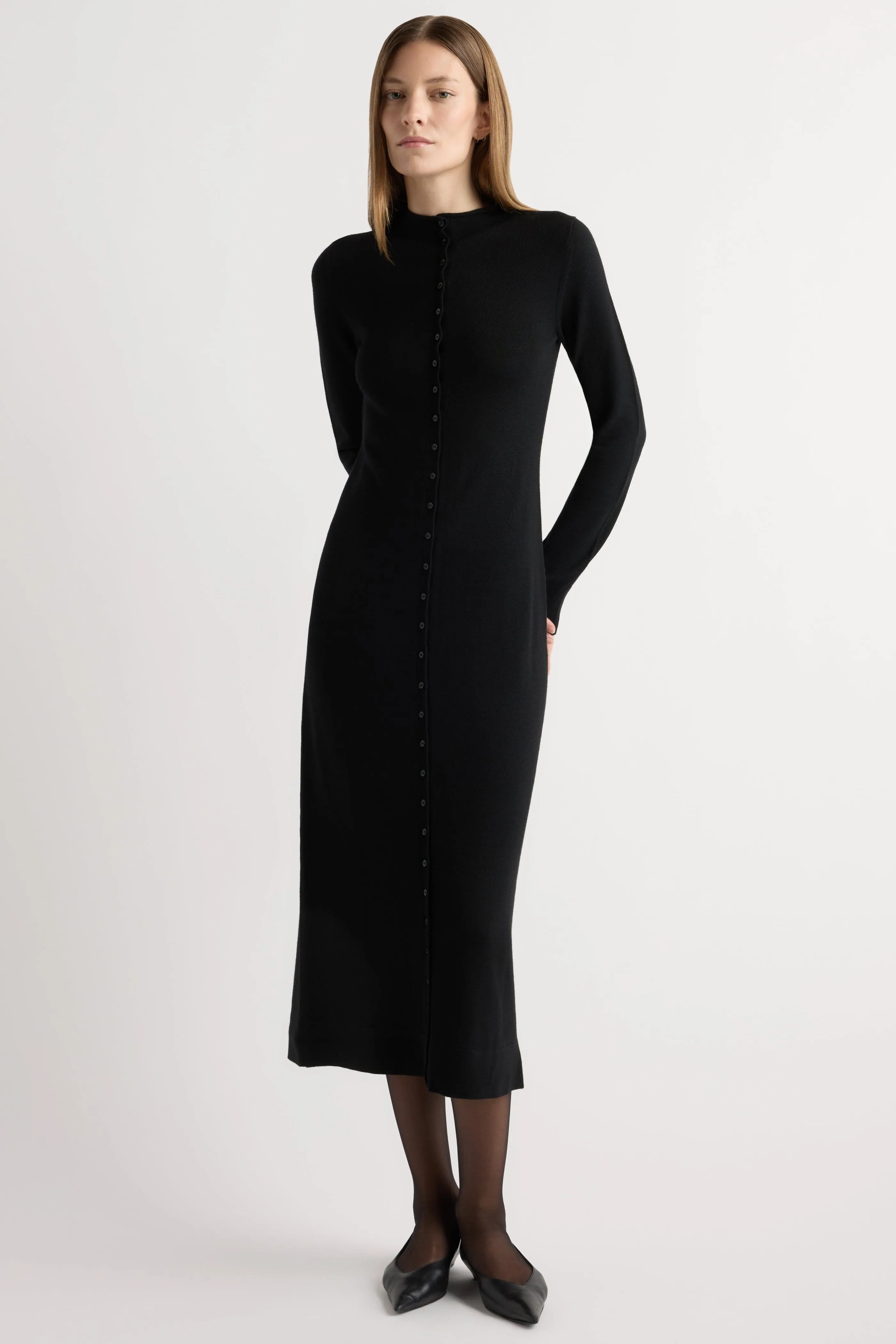 Evening Glow Modest Look Charu Wool Button Maxi Dress