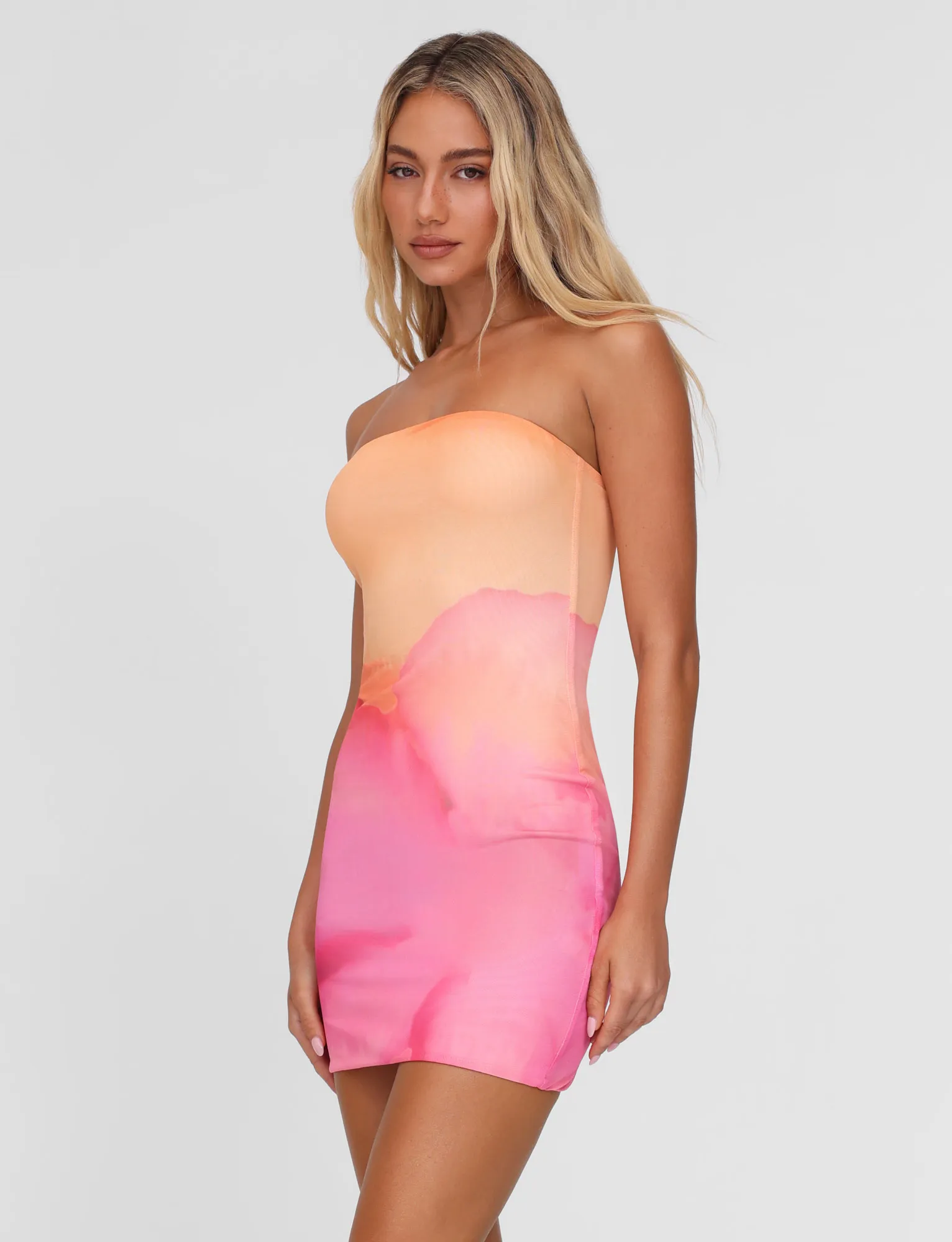 Timeless Vibe Layered Design CHER MINI DRESS - PINK : MACRO FLORAL : PINK HIBISCUS