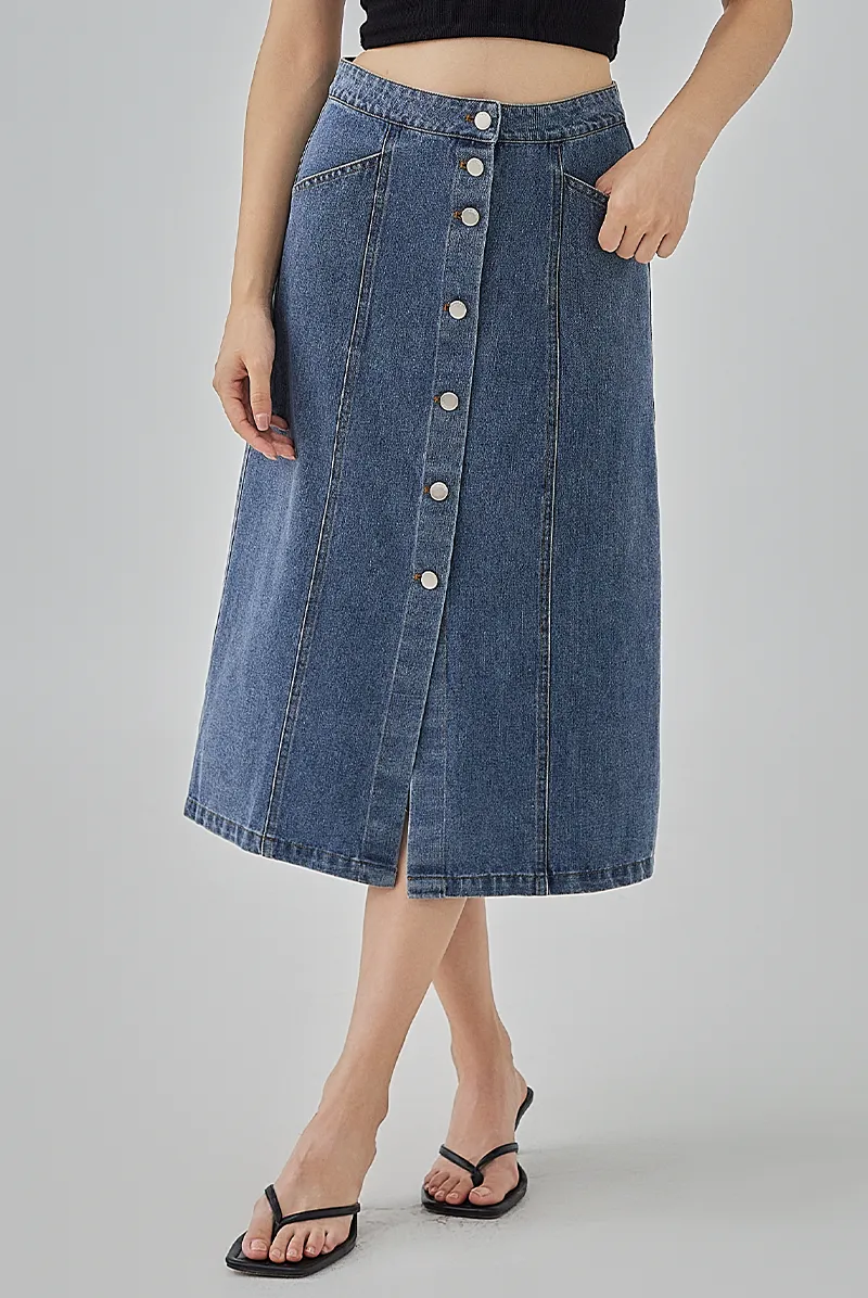 Cherie Denim Button-Up Skirt