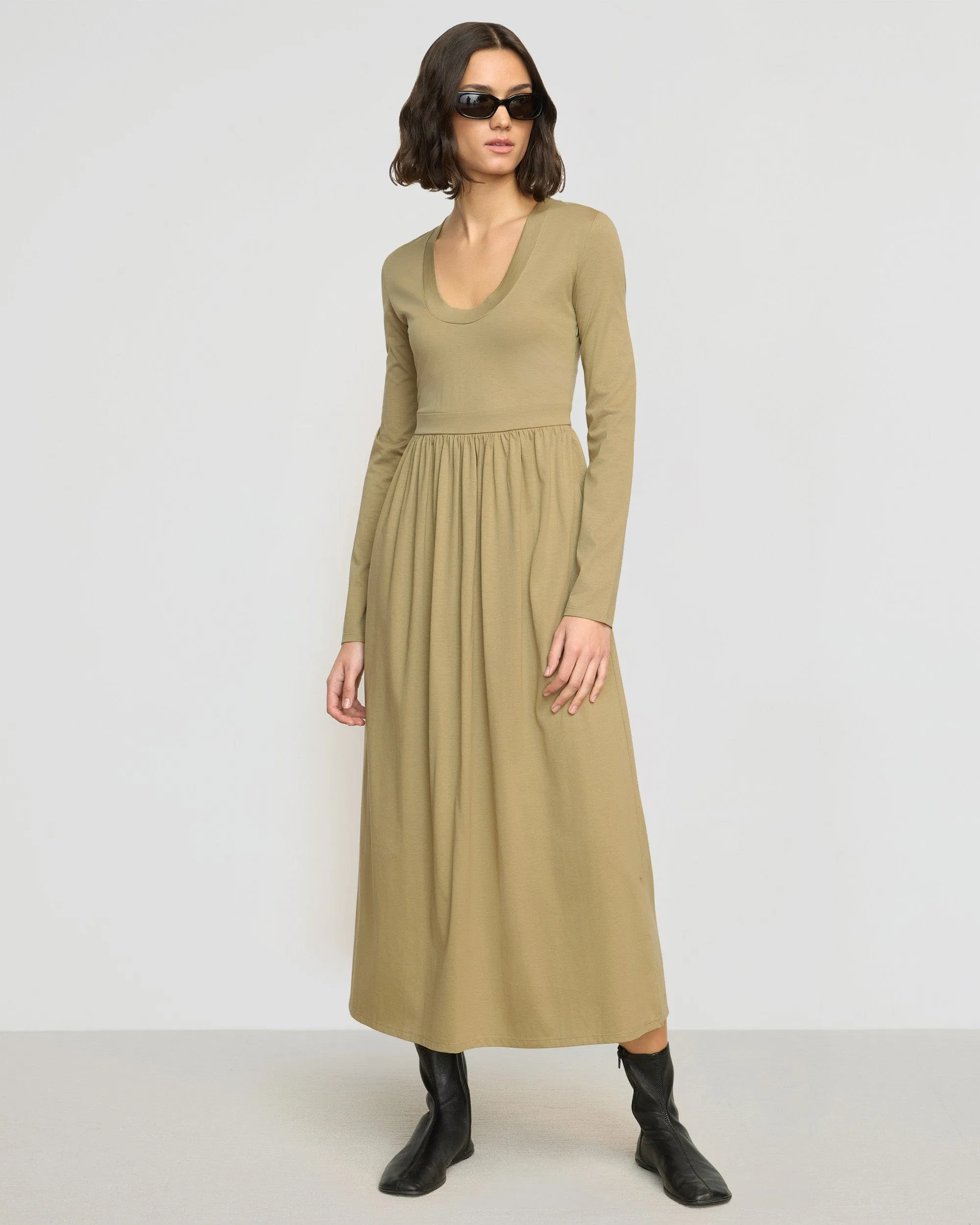 Cherie U-Neck Jersey Dress Flexible Style Minimalist-Trend