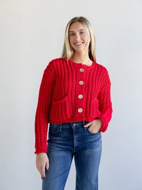 Multi Directional Stretch Cherry Red Cardigan