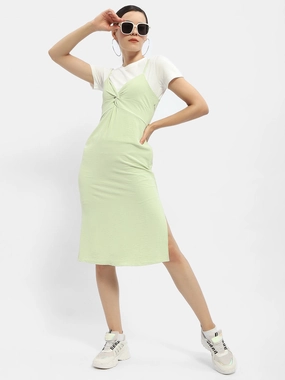 Madame Knotted Pastel Green Midi Dress Dew Glow Trendy Waistband