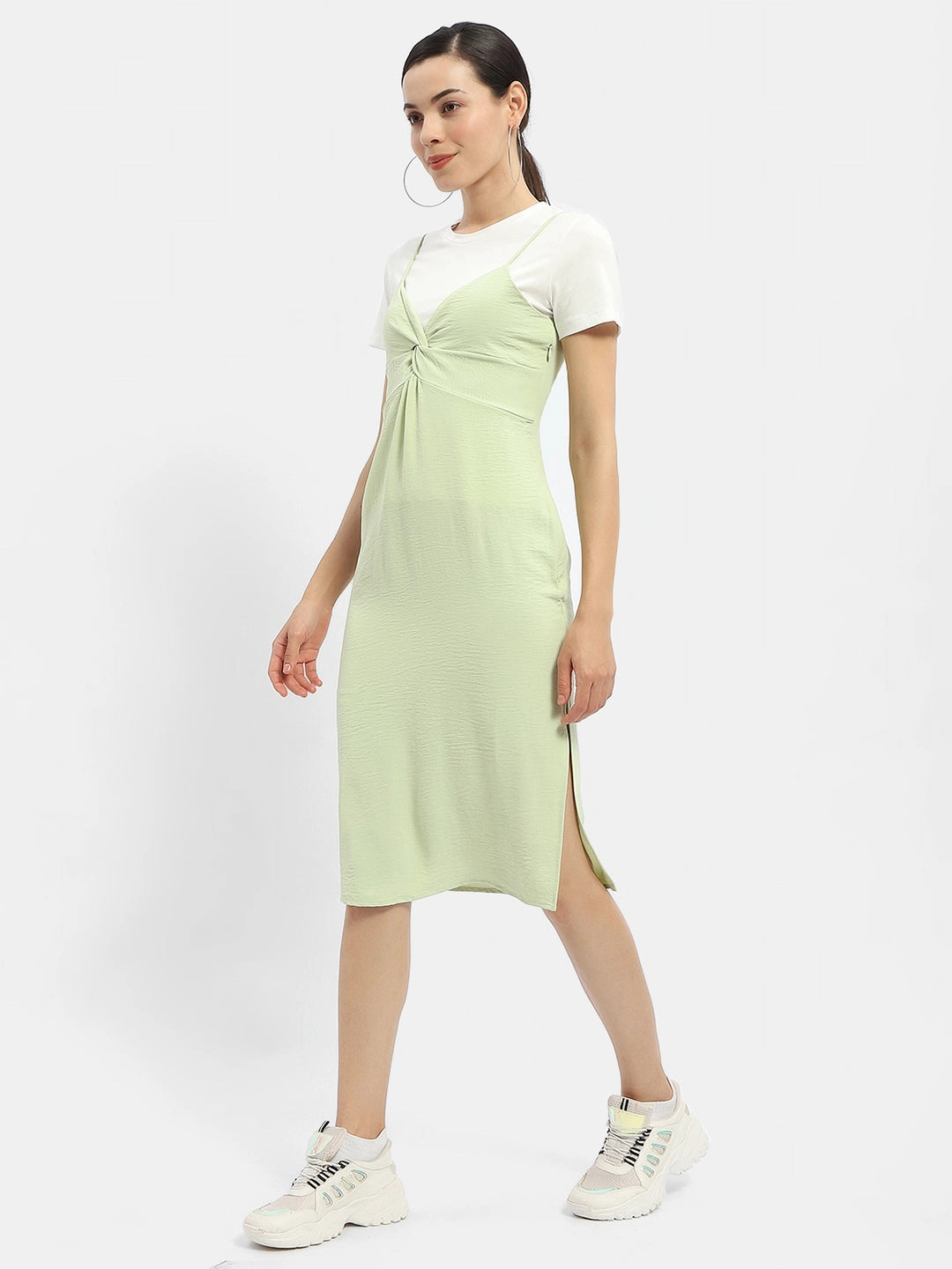 Madame Knotted Pastel Green Midi Dress Timeless Line Smart Vibe