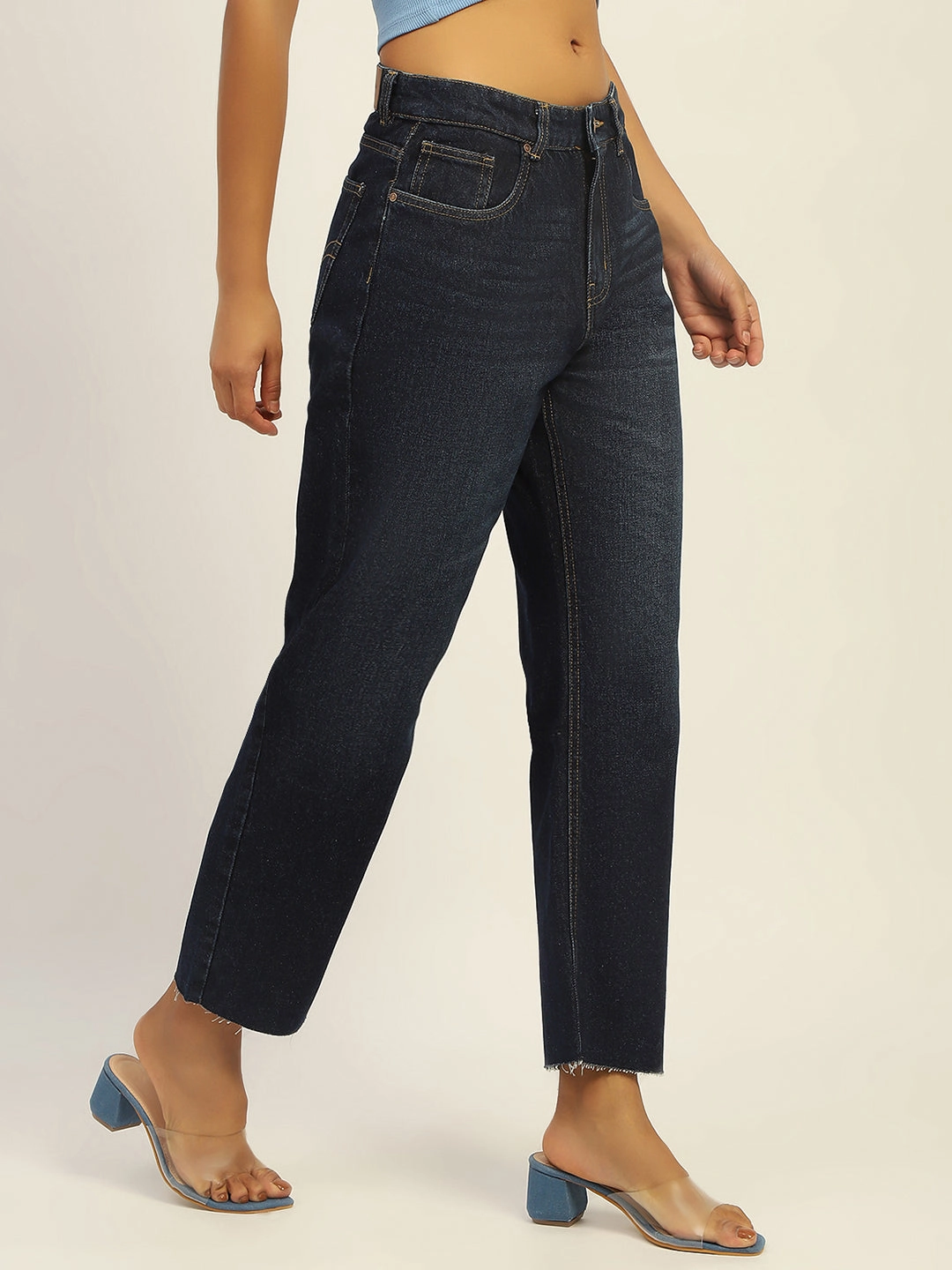 Relaxed Style Bold City Walk Autumn Days Lightweight Madame Blue Loose Fit Cotton Jeans