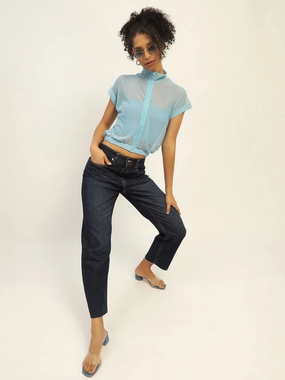 Madame Blue Loose Fit Cotton Jeans Stretch Enhanced Mobility Bold Look Professional Wear