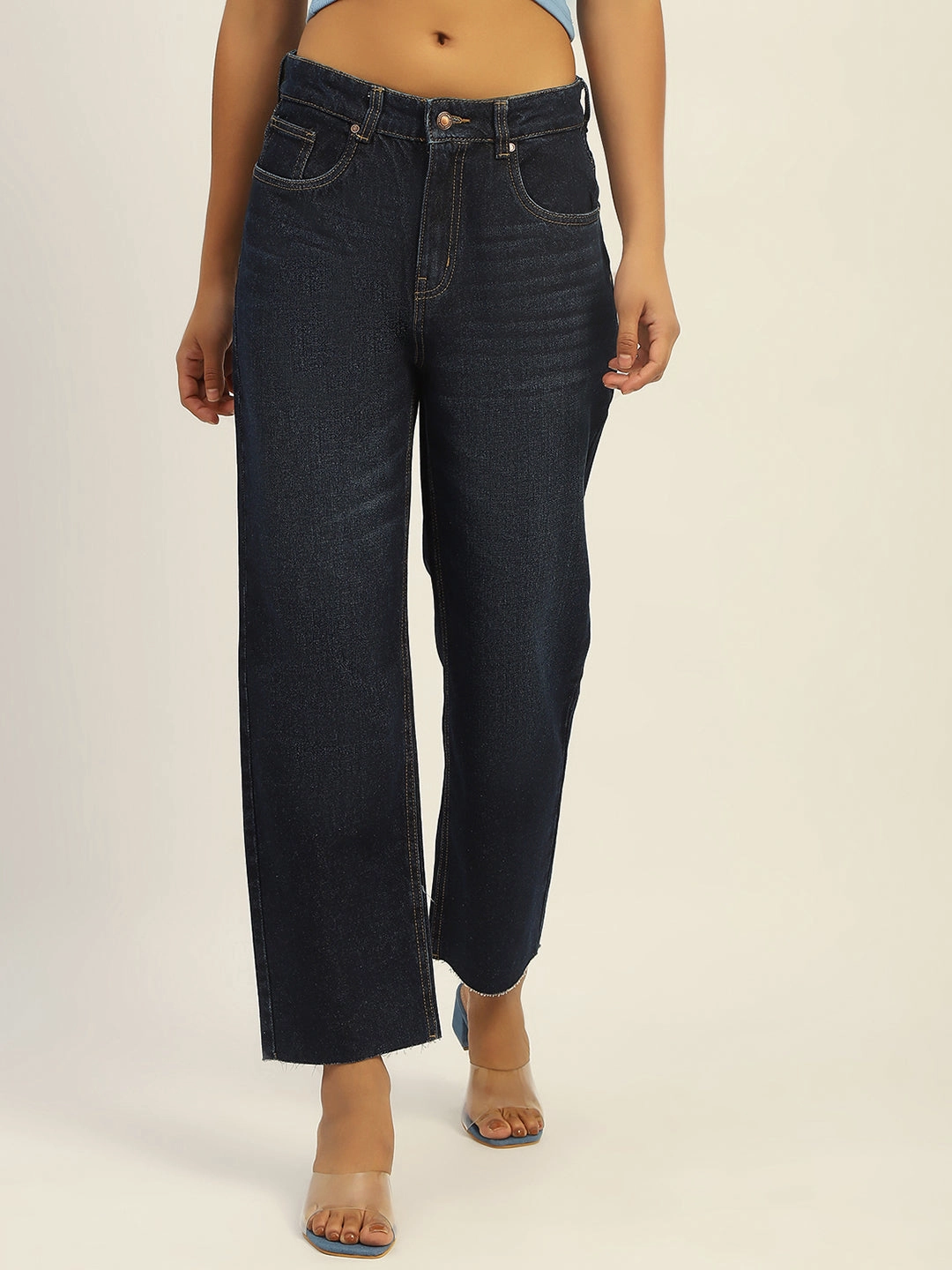 Weekend Style Stretch Bold Look Madame Blue Loose Fit Cotton Jeans