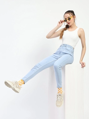 Madame Ice Blue Skinny Fit Cotton Denim Jeans Elegant Vibrant Textured