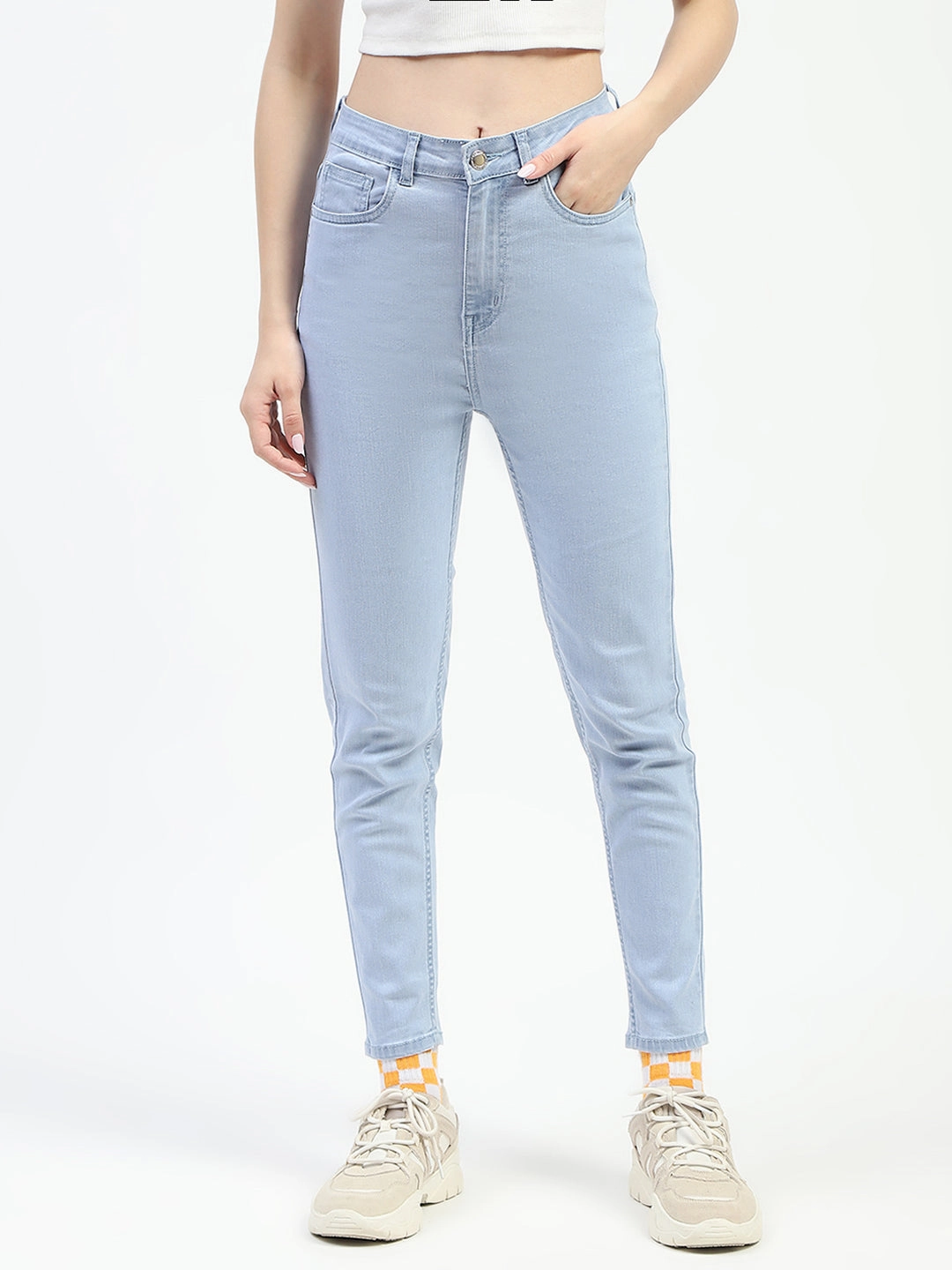 Practical Comfort Stylish Silhouette Madame Ice Blue Skinny Fit Cotton Denim Jeans