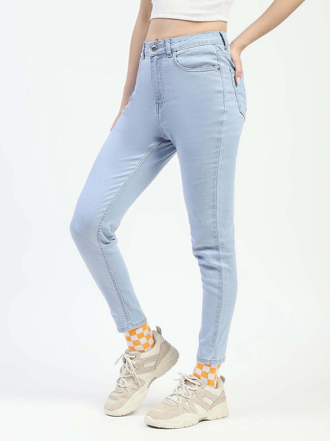 Madame Ice Blue Skinny Fit Cotton Denim Jeans Winter Warmth Festival Outfit Outdoor Adventure Fresh Attire