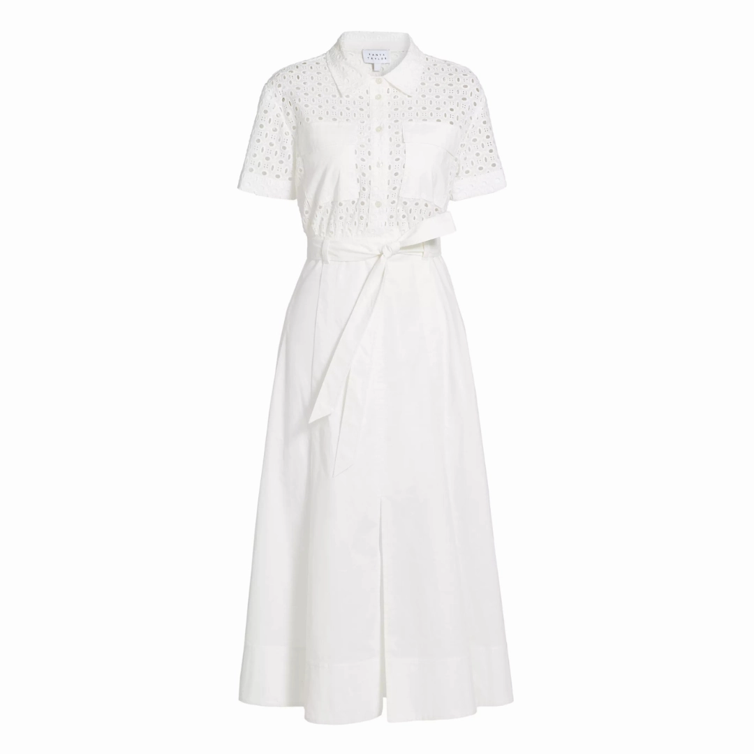 Silk-Blend White Camille Dress
