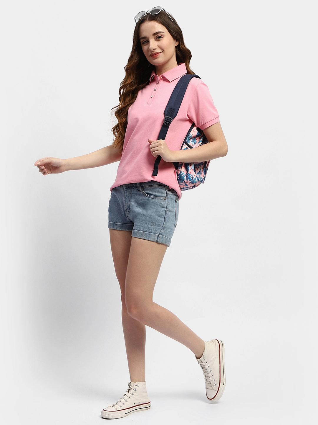 Madame Solid Pink Polo Neck T-Shirt Premium Material