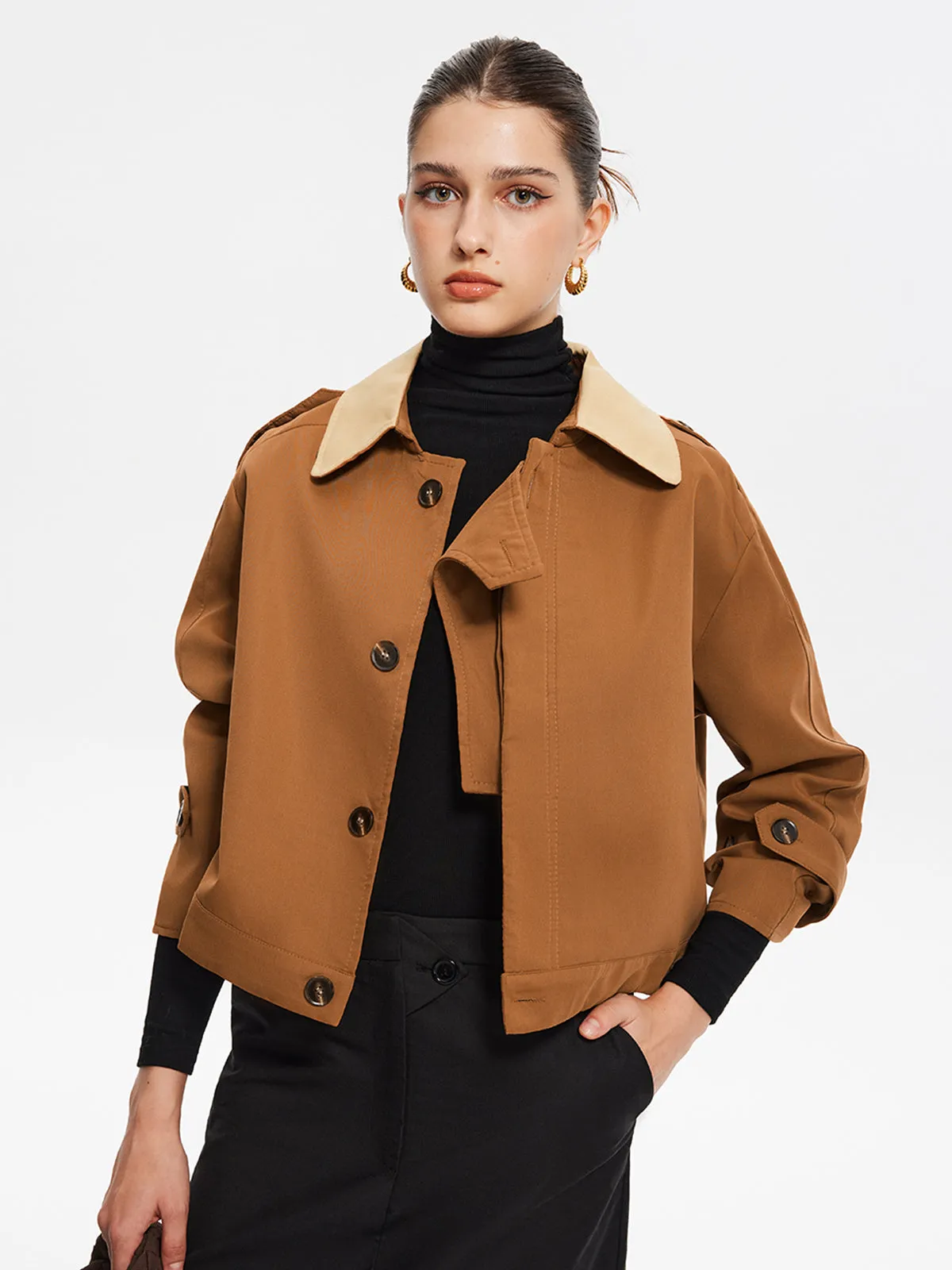 Chicmy-Vintage Contrast-Collar Button Trench Coat