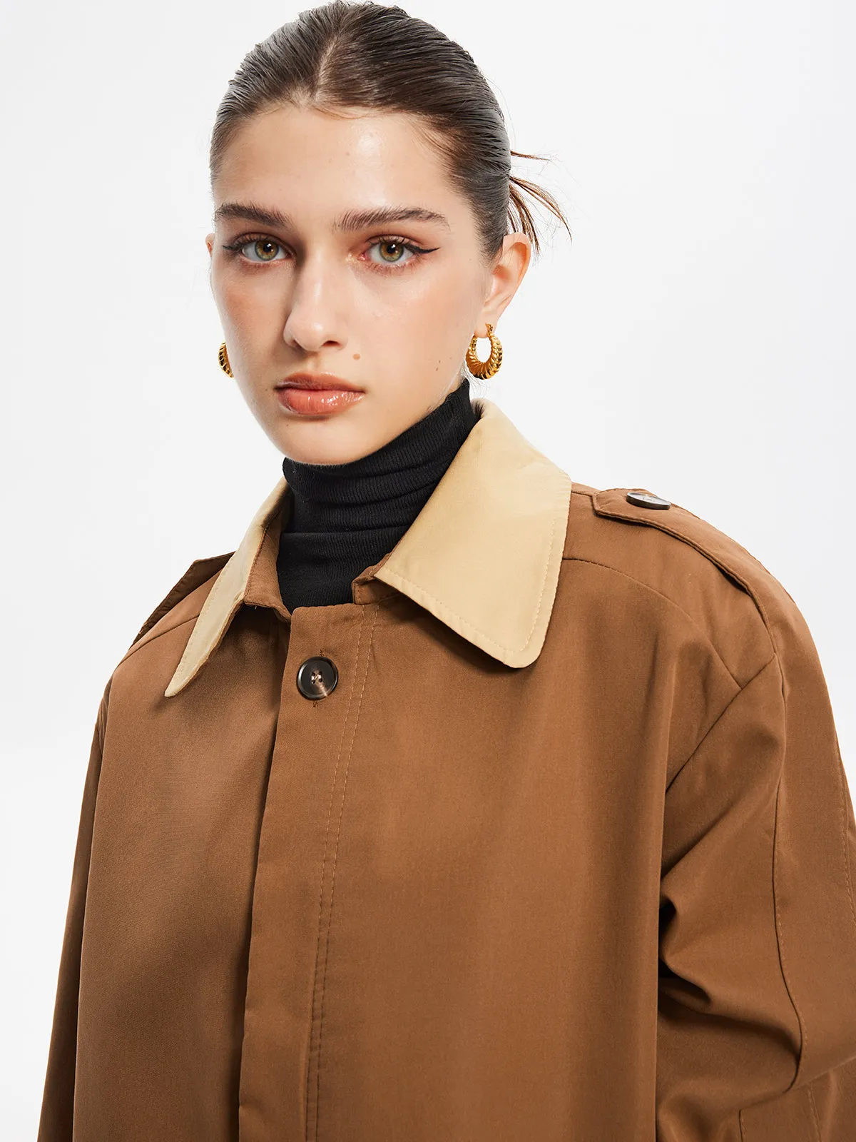Chicmy-Vintage Contrast-Collar Button Trench Coat