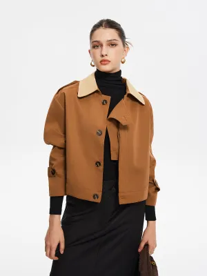 Chicmy-Vintage Contrast-Collar Button Trench Coat