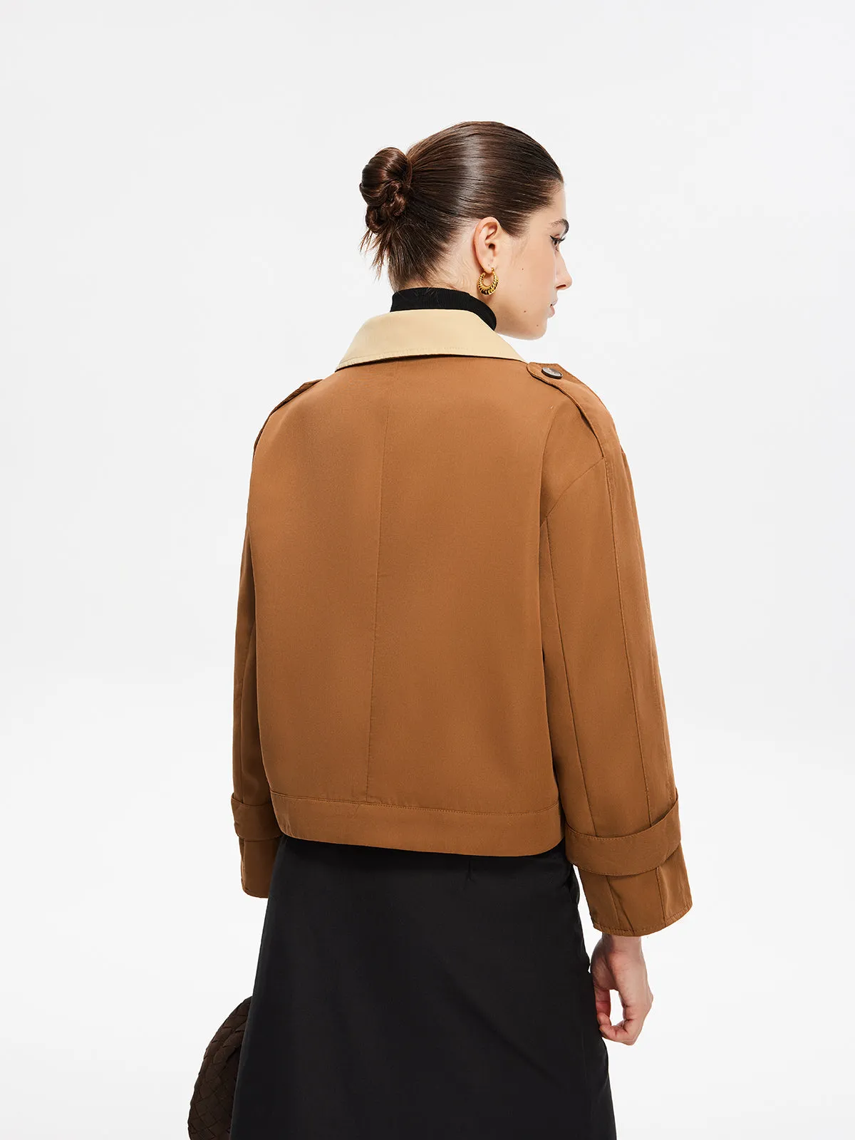 Chicmy-Vintage Contrast-Collar Button Trench Coat