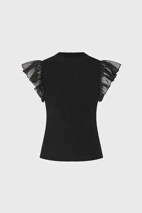 Chiffon Flutter Sleeve Knit Top Comfort Stretch