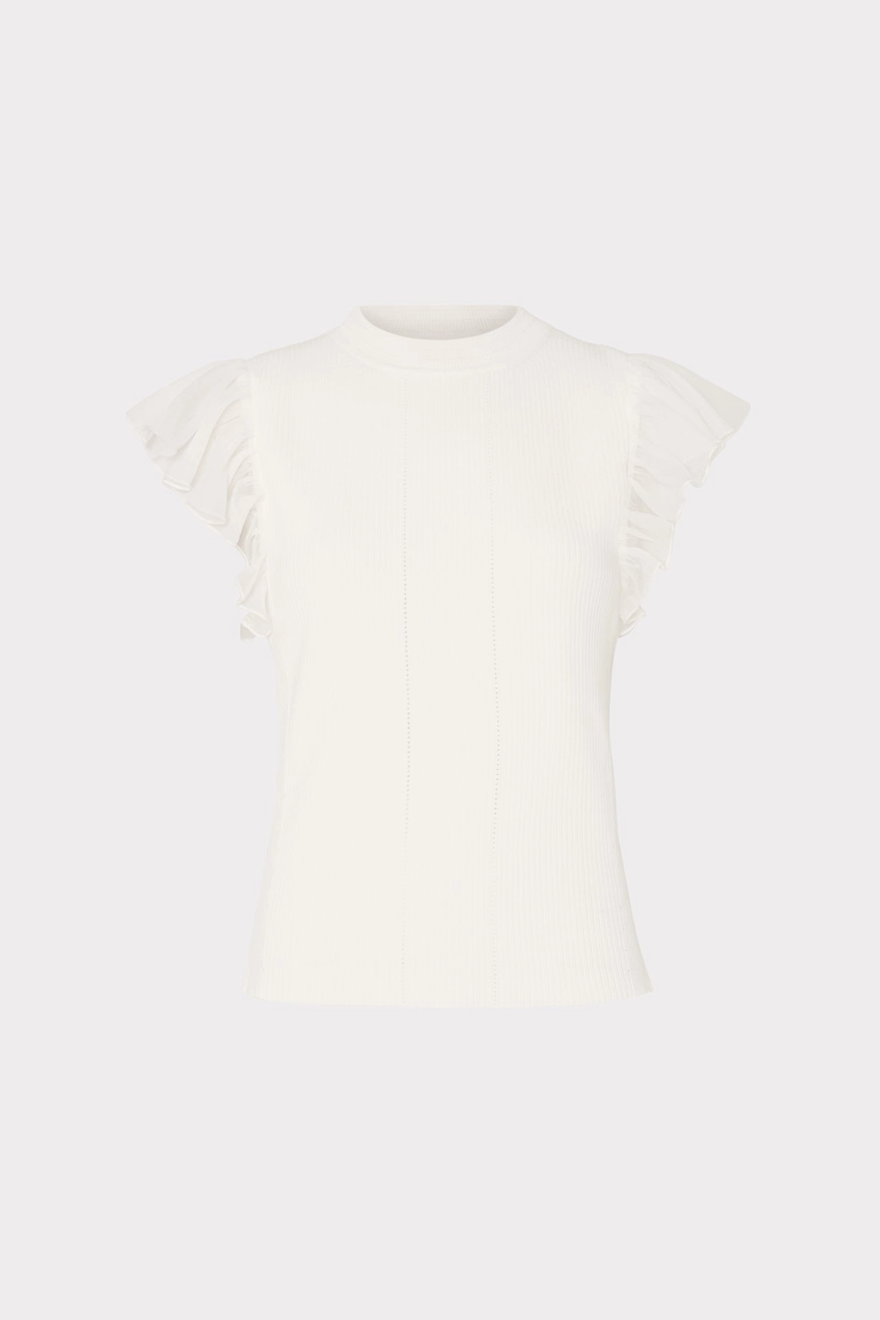 Chiffon Flutter Sleeve Knit Top No Fuss Crisp Texture